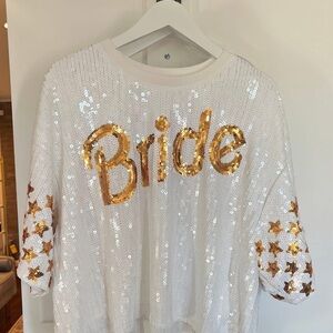 Simply Southern Bride White & Gold Sequin Top – Size Large